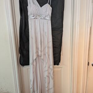 Silver Sequin Empire Waist Evening Gown